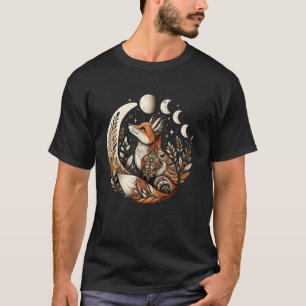 Witchy Moon Cottagecore Floral Fox Aesthetic Art W T-Shirt