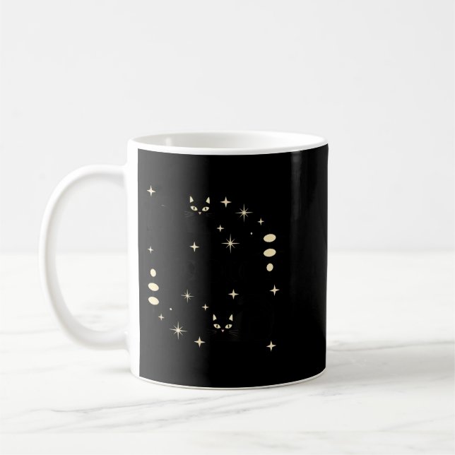Witchy Moon Phases Cat Celestial Black Cat Art For Coffee Mug (Left)