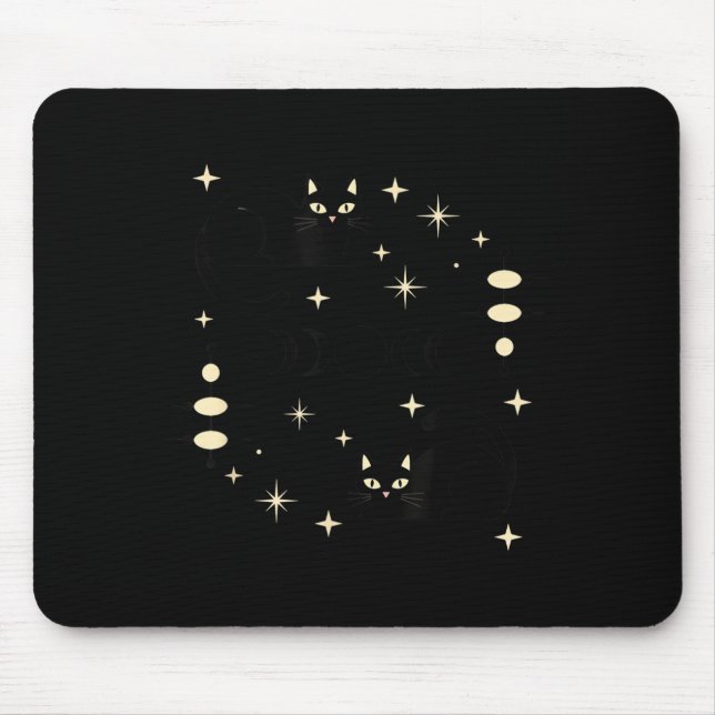 Witchy Moon Phases Cat Celestial Black Cat Art For Mouse Pad (Front)