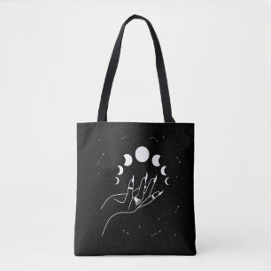 Witchy moon phases hand tote bag