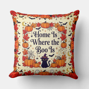 Witchy Nights Black Cat Halloween Pillow