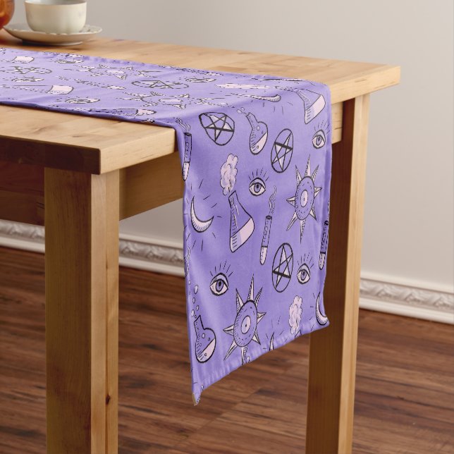 Witchy Occult Symbols Pattern - Mystical Magical Short Table Runner (In Situ)
