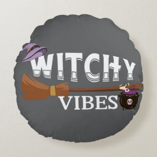 Witchy October Vibes T-shirt Halloween Tee Round Cushion