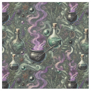 Witchy Pattern-Cauldron and Potion Design Fabric