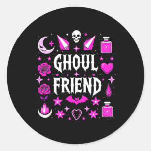Witchy Pink Ghoul Friend Halloween Collage Womens Classic Round Sticker