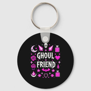 Witchy Pink Ghoul Friend Halloween Collage Womens Key Ring
