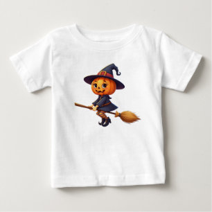 Witchy Pumpkin Riding a Broomstick Baby T-Shirt