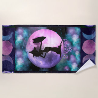 Witchy Purple, Book of shadows, Witch Owl Moon Beach Towel