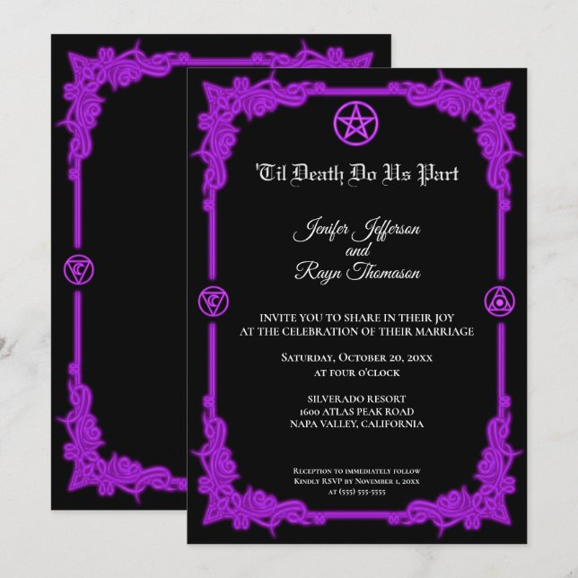 Witchy purple Glow Gothic wedding Invitation (Front/Back)
