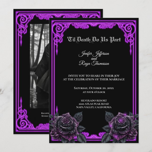 Witchy purple Glow Gothic wedding Invitation (Front/Back)
