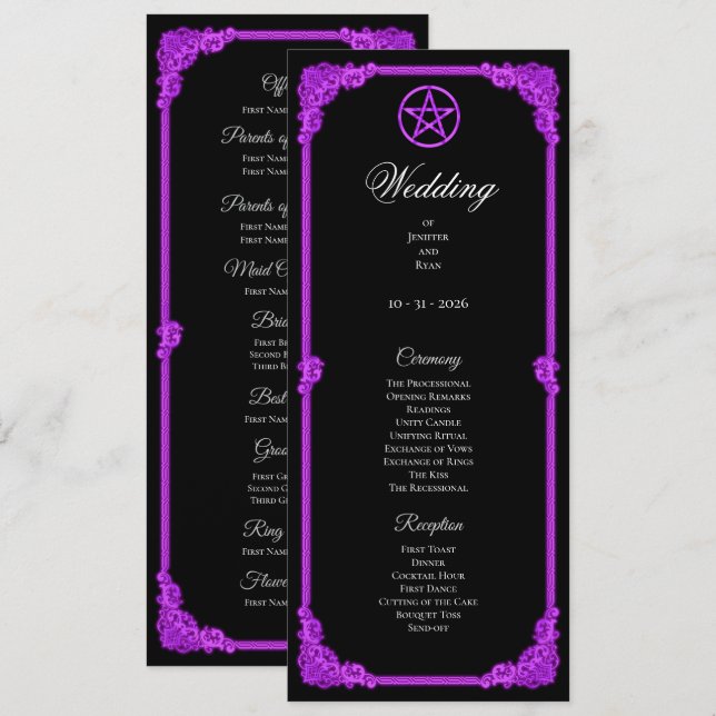 Witchy purple Glow Gothic Wedding Program (Front/Back)
