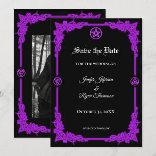 Witchy purple Glow Gothic wedding save the date Announcement