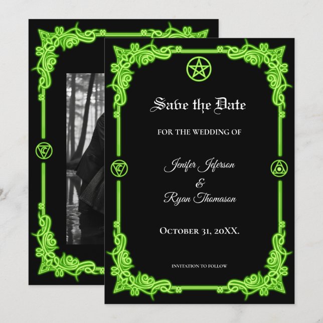 Witchy purple Glow Gothic wedding save the date Announcement (Front/Back)