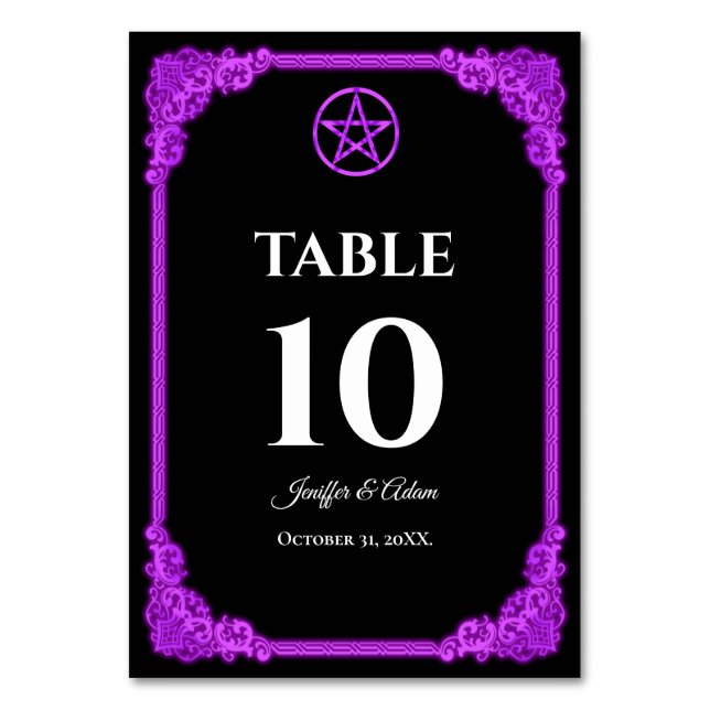 Witchy purple Glow Gothic Wedding Table number (Front)
