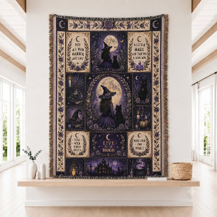 Witchy Quilt Halloween Decor Throw Blanket