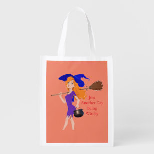 Witchy Redhead Thunder_Cove  Reusable Grocery Bag