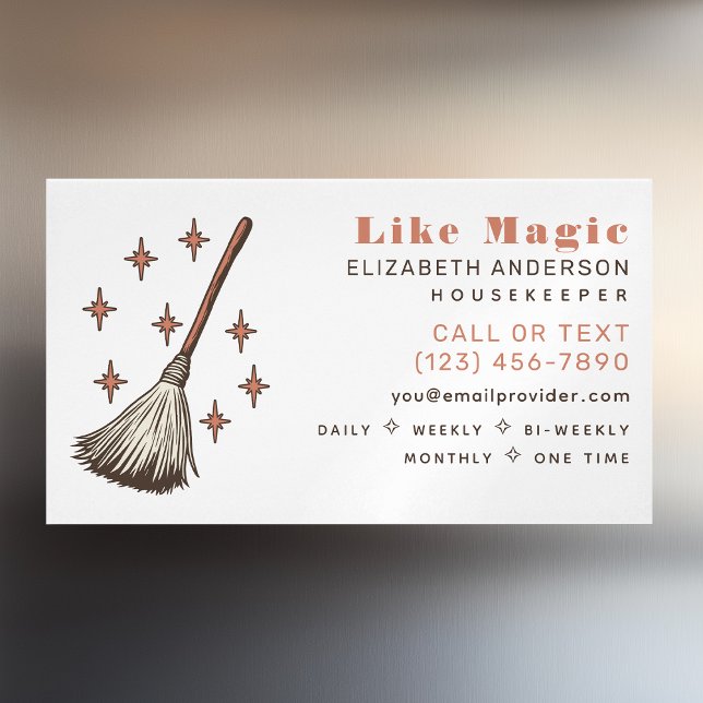 Witchy Retro Professional Cleaning House Keeping Magnetic Business Card (Creator Uploaded)