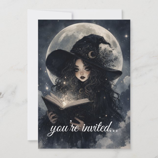 witchy second birthday party invite cute magical (Front)
