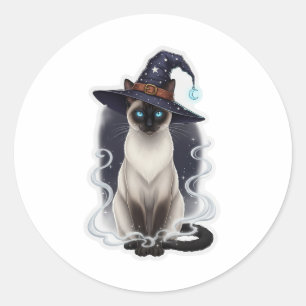 Witchy Siamese – Halloween Sleek Cat Classic Round Sticker