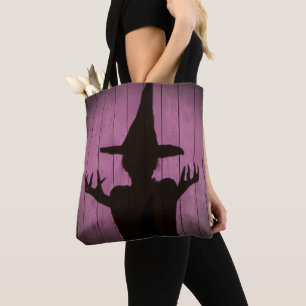 Witchy Silhouette Black and Purple Tote Bag