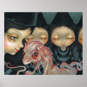 Witchy Sisters The Pet ART PRINT Halloween Dragon