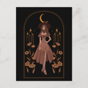Witchy Spell Black Postcard