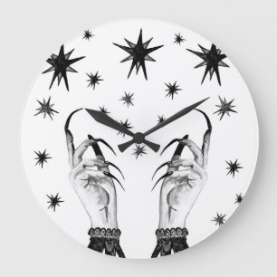 Witchy Stars: Halloween Night Background Large Clock