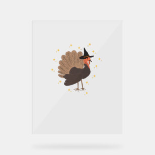 Witchy turkey with hat and sparkling stars illustr acrylic sign