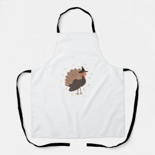 Witchy turkey with hat and sparkling stars illustr apron