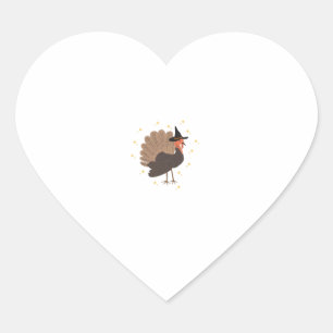 Witchy turkey with hat and sparkling stars illustr heart sticker