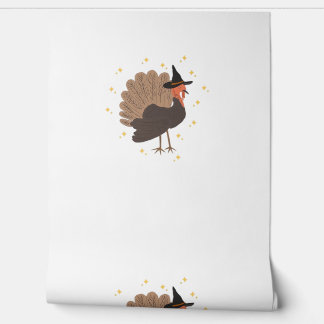 Witchy turkey with hat and sparkling stars illustr wallpaper