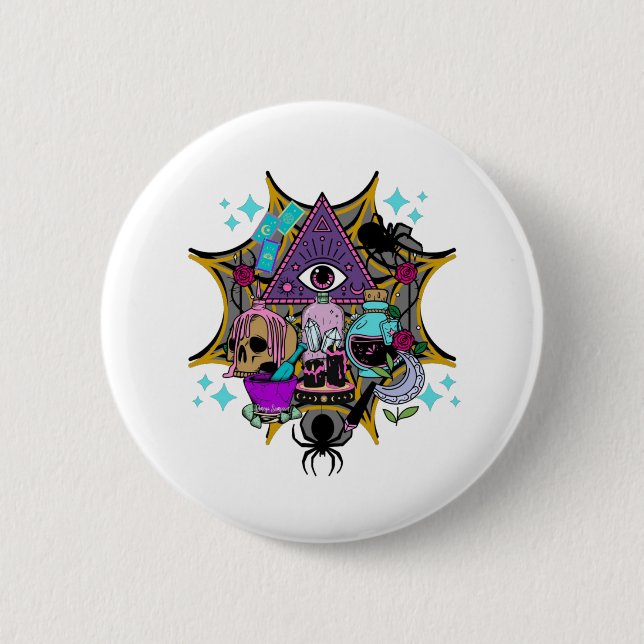 Witchy Vibes and Spiders 6 Cm Round Badge (Front)