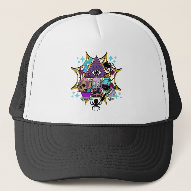 Witchy Vibes and Spiders Trucker Hat (Front)