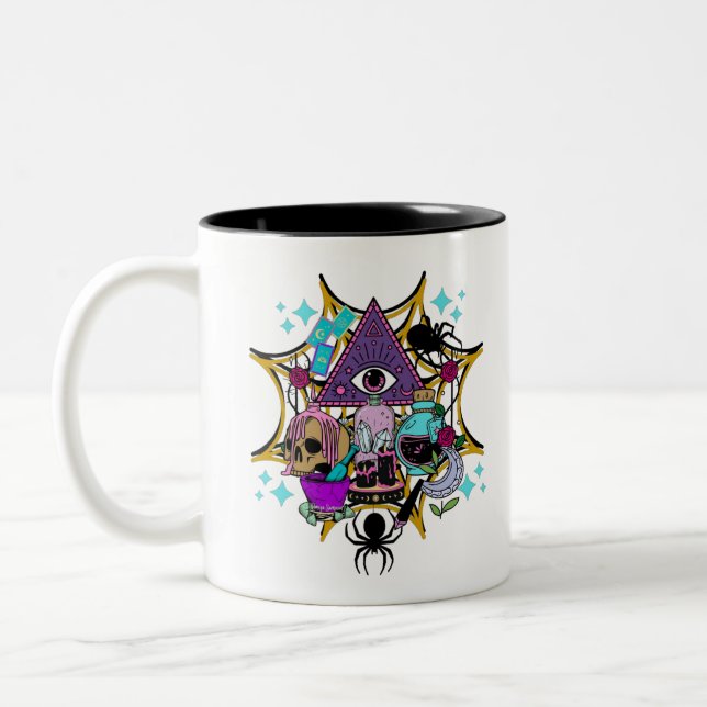 Witchy Vibes and Spiders Two-Tone Coffee Mug (Left)
