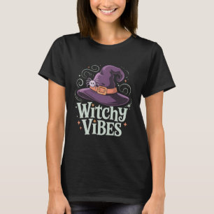 Witchy Vibes Cute Halloween Witch Hat Graphic Tee 