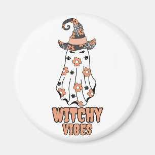 "Witchy Vibes" Halloween Witch Ghost Orange Magnet