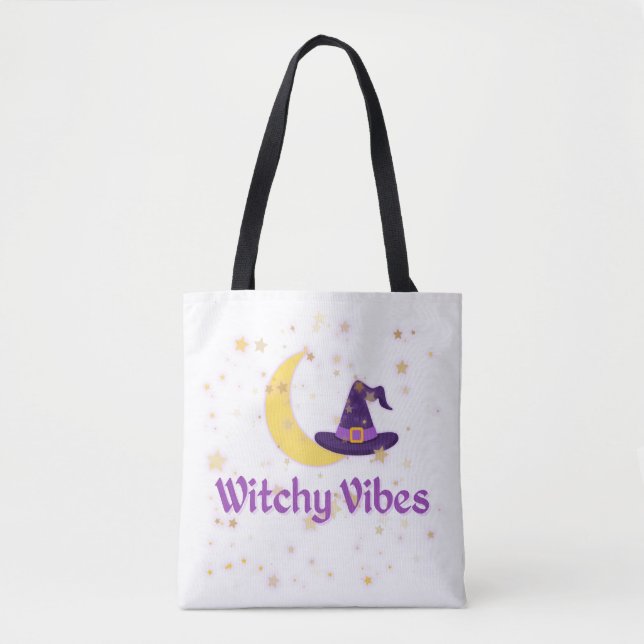 Witchy Vibes Moon & Hat Tote Bag (Front)