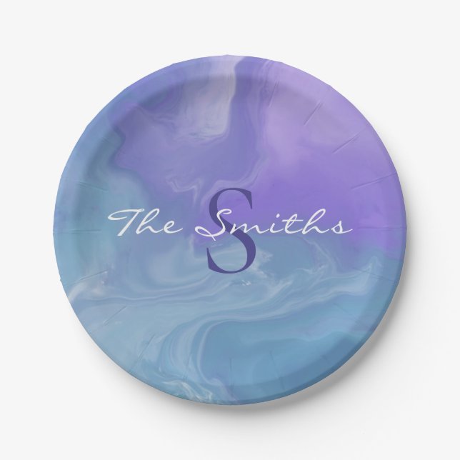 Witchy Watercolor Purple and Teal Custom Name Paper Plate (Front)