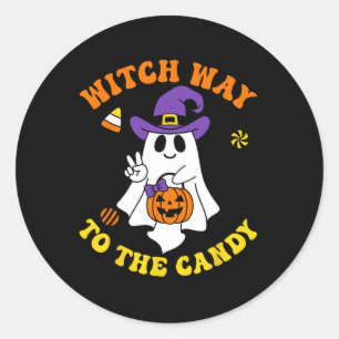 Witchy Way To The Candy Funny Witch Pumpkin Hallow Classic Round Sticker