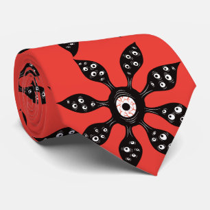 Witchy Weird Eye Creature Floral Horror Red Tie