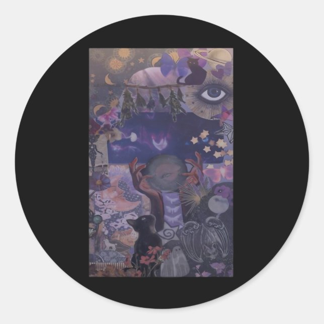 Witchy Whimsigoth Aesthetic With Cats Classic Round Sticker (Front)