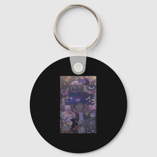 Witchy Whimsigoth Aesthetic With Cats Key Ring (Front)