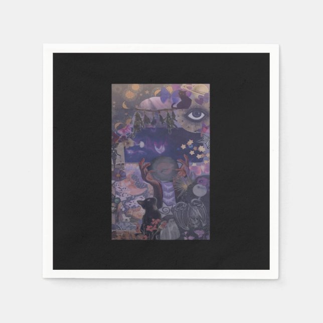 Witchy Whimsigoth Aesthetic With Cats Napkin (Front)