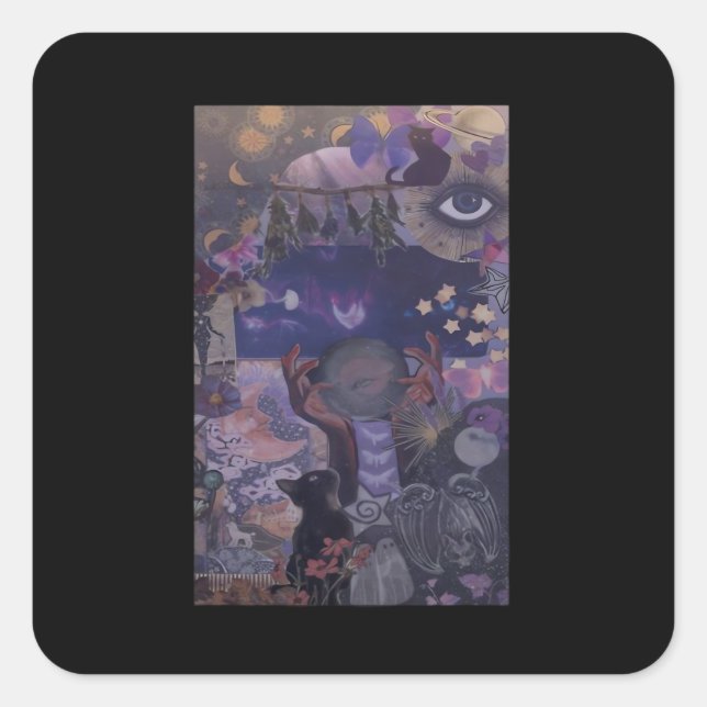 Witchy Whimsigoth Aesthetic With Cats Square Sticker (Front)