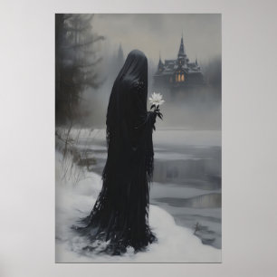 Witchy Widow’s Vigil by the Frozen Lake Gothic Poster