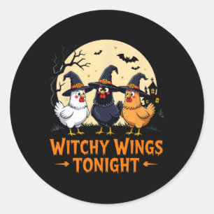 Witchy Wings Tonight Funny Chicken Halloween Moon Classic Round Sticker