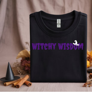 Witchy Wisdom halloween hat purple typography T-Shirt