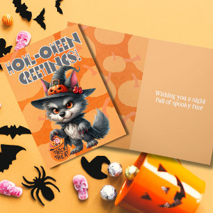 Witchy Wolf’s Halloween Wishes Holiday Card