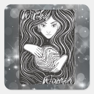 Witchy Woman Artistic Black and White Square Sticker