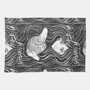 Witchy Woman Artistic Black and White Tea Towel